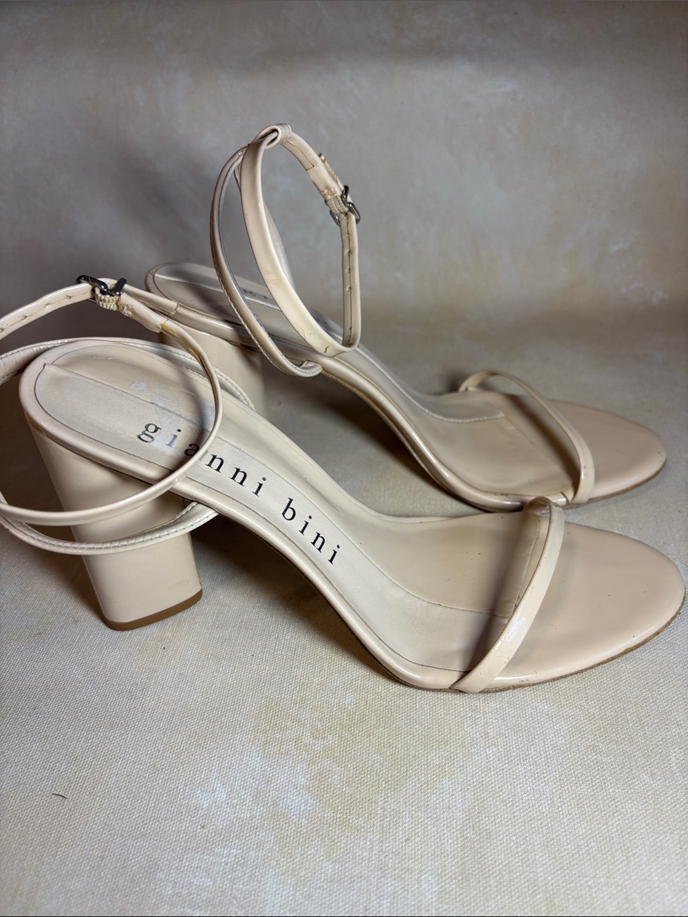 Gianni Bini Kenzie  Blush Nude Patent Ankle-Strap Block Heel Sandal, size 8M - Picture 5 of 7